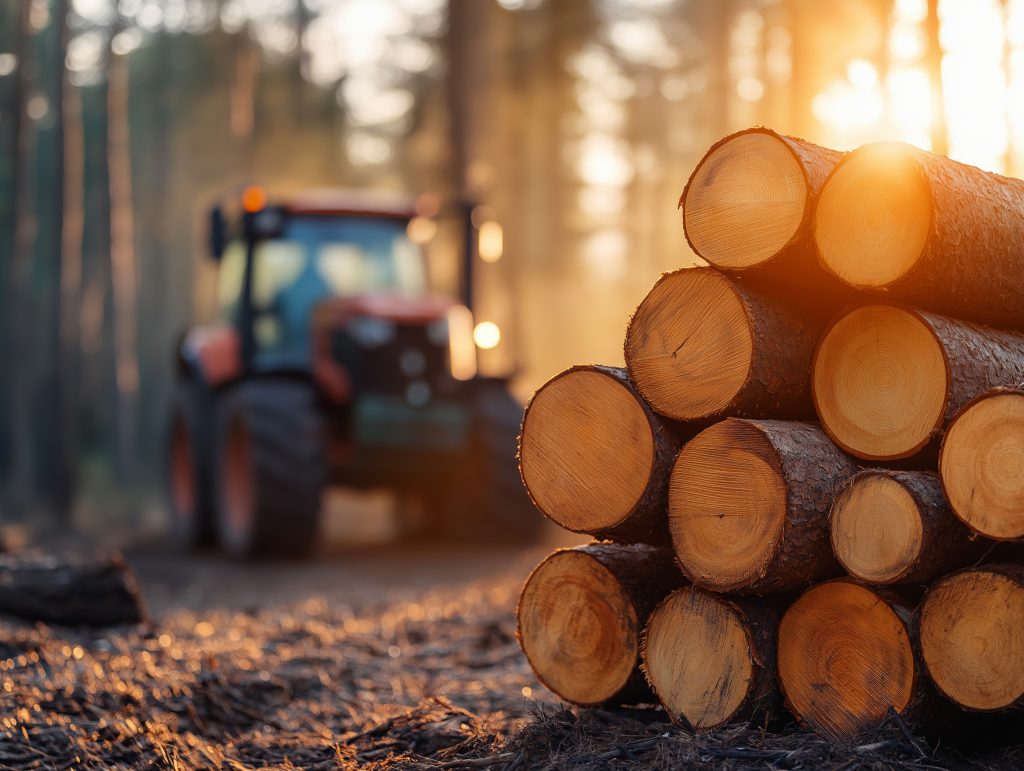 Rodins de bois avec un tracteur